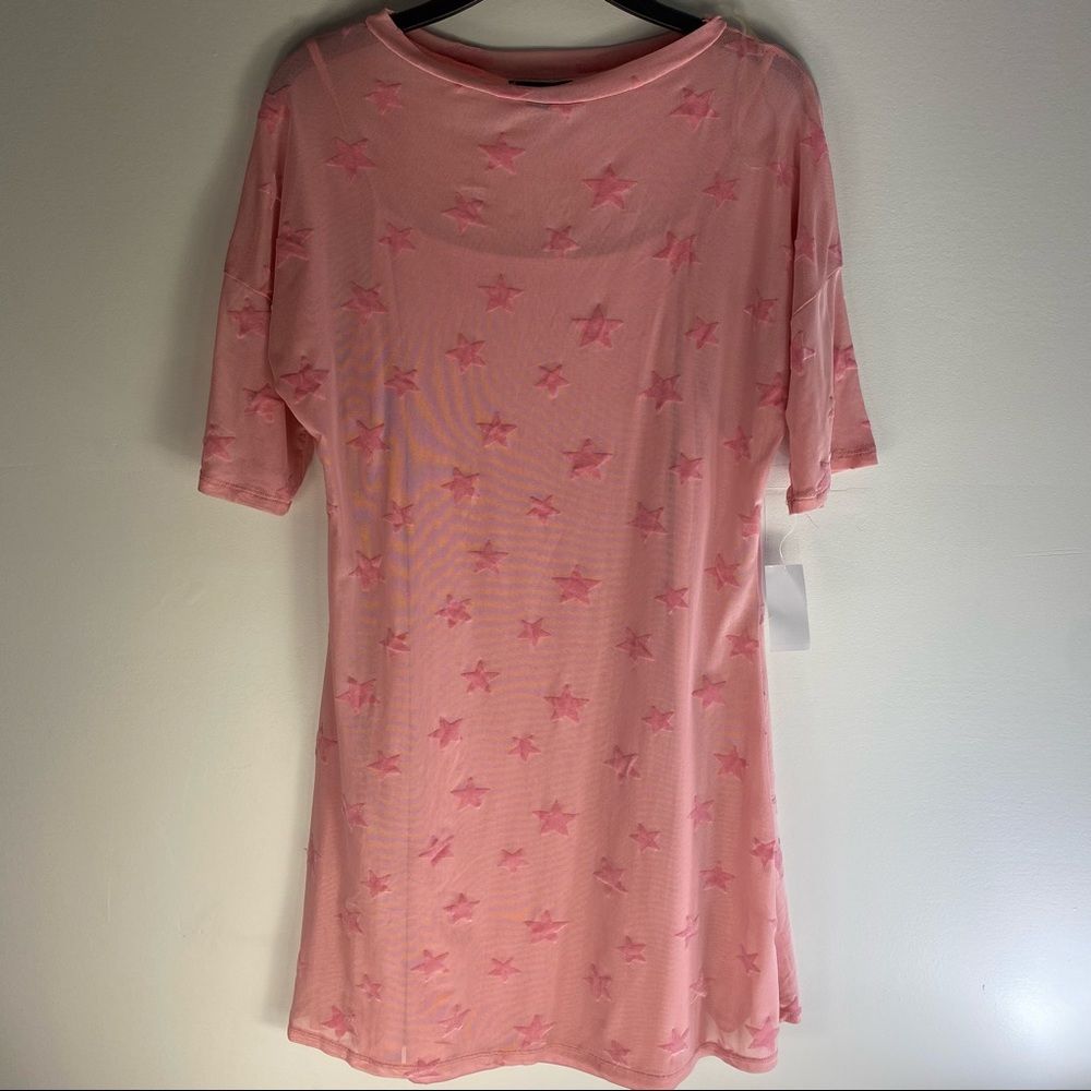 Womens Size L Pink Star Dress Sheer Slip Lined Mini Juniors Barbie Mesh Lined